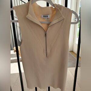 525 America Women's Tan Knit Zipper Sleeveless Top, Small